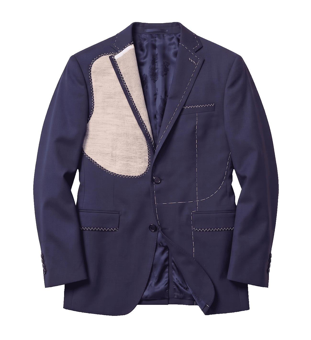 Jacket construction — half canvas revealed