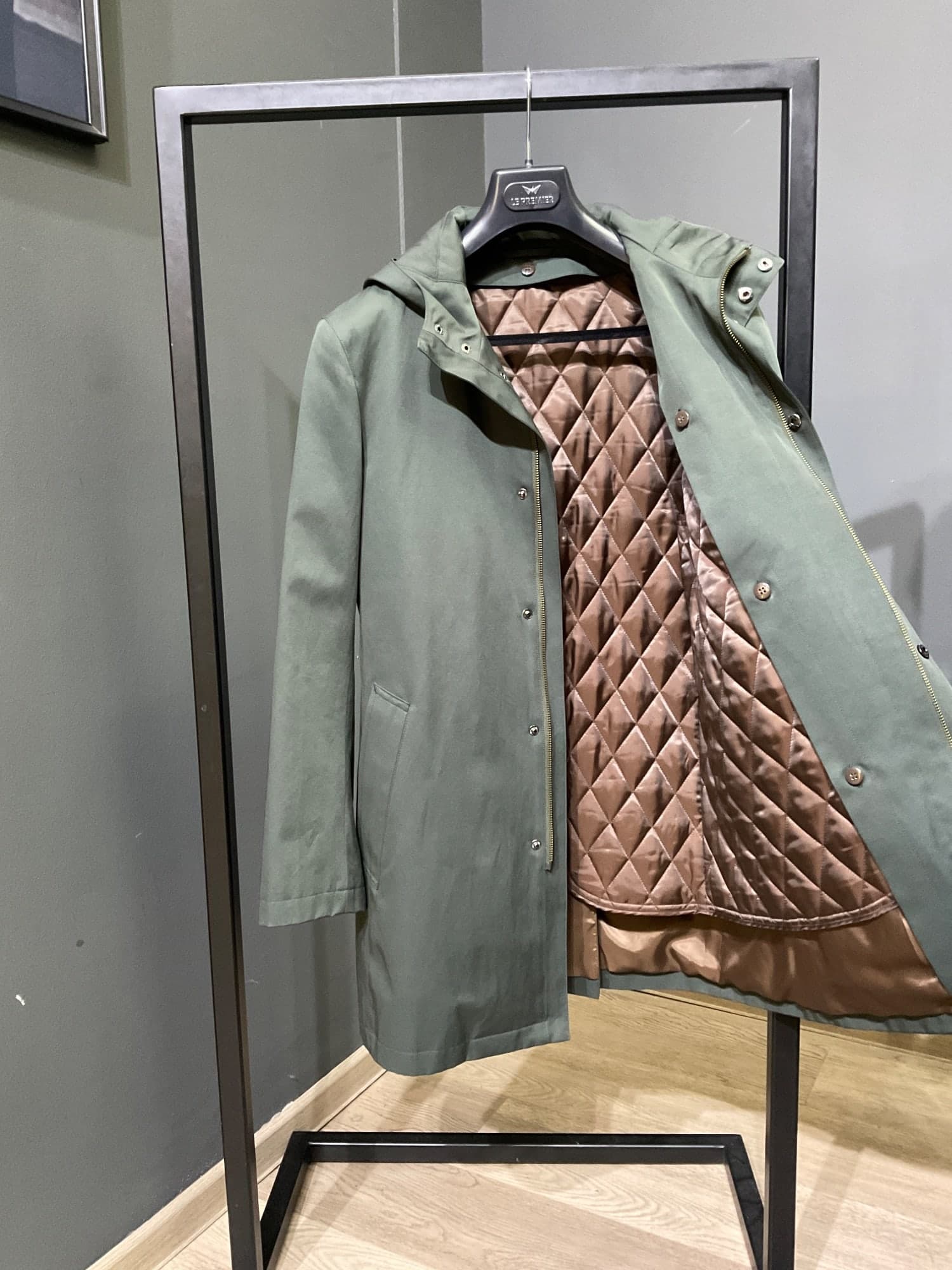 Zelený Trenchcoat s kapucí a zateplenou vložkou