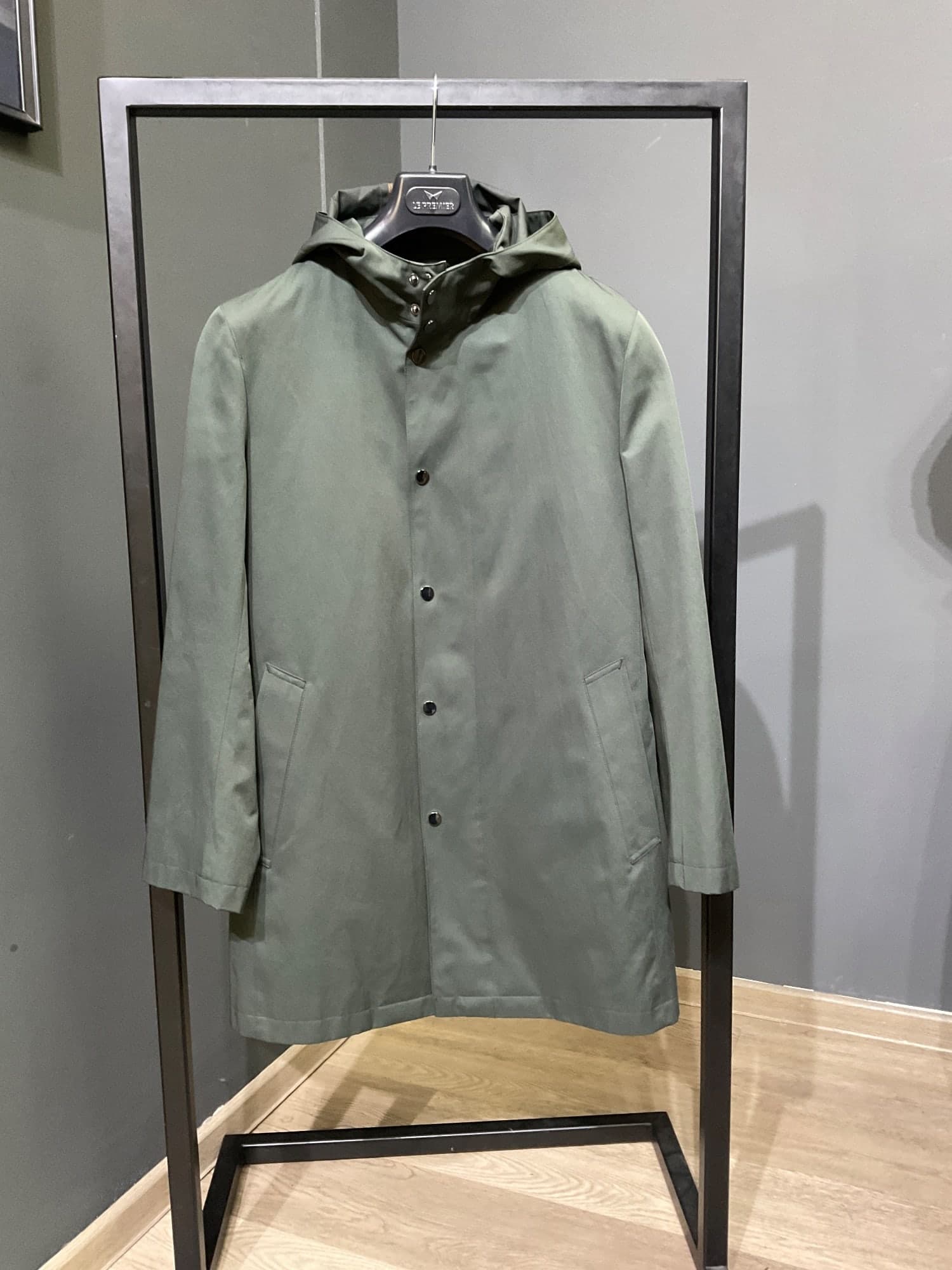Zelený Trenchcoat s kapucí a zateplenou vložkou