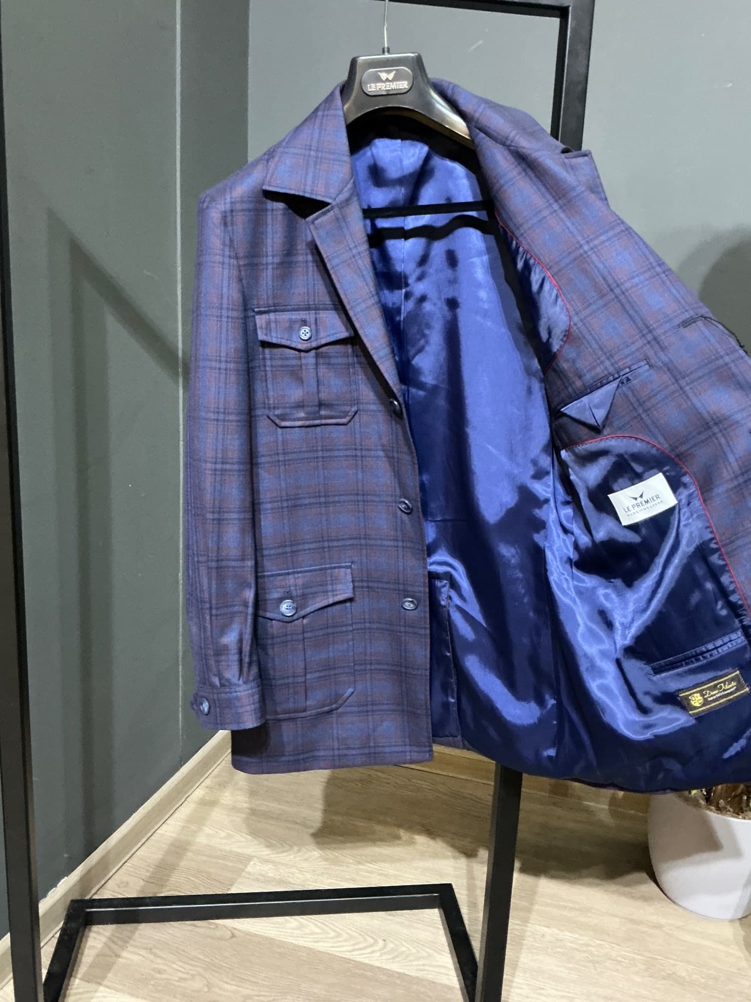 Safari Jacket vínovo modrý károvaný