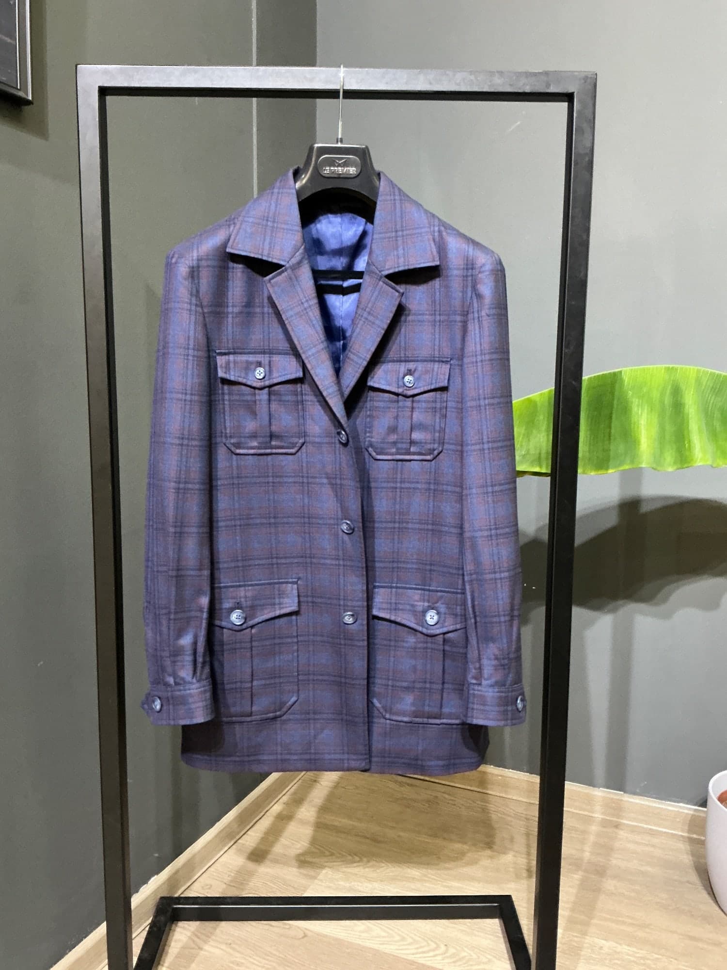 Safari Jacket vínovo modrý károvaný